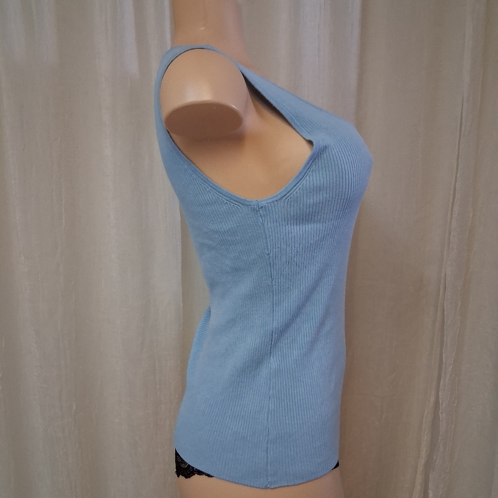 Boston Proper Light Blue Ribbed Tank Top Women Size M - Picture 9 of 12